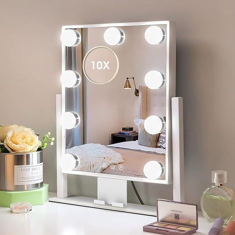 Makeup Mirror Table Mirror 30x36cm Touch Sensor Magnifying Mirror Metal Frame White (1/5)