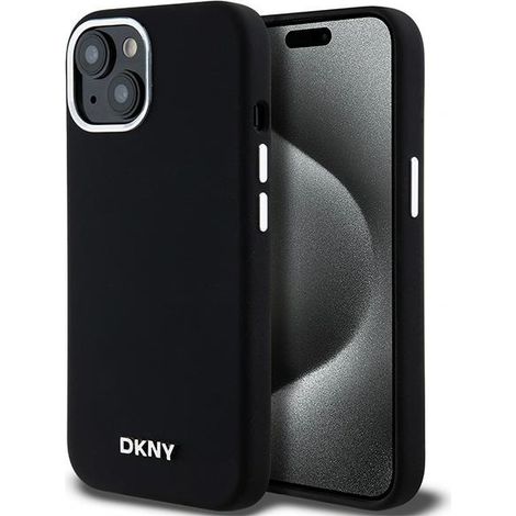 Coque MagSafe en silicone liquide dkny pour iPhone 15 Plus, noire (1/5)