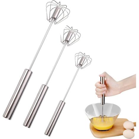 Batteur à main, fouet semi-automatique en acier inoxydable, batteur à œufs semi-automatique rotatif, mélangeur à main, outil d'agitation pour la cuisine, le lait d'œufs à la maison (3 Pcs) (1/5)