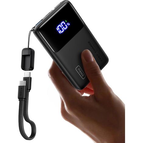 Batterie Externe, Mini 10000mAh 45W Charge Rapide Power Bank avec Câble USB C Amovible, Essentiels de Voyage, Autorisé en Avion, Batterie Portable pour 17 16 etc (1/5)