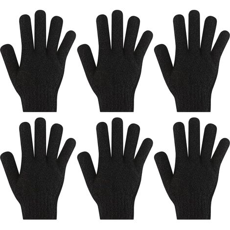Lot de 6 gants exfoliants en bambou pour le bain et le corps - Pour éliminer les poils incarnés et les peaux mortes - Pour douche, spa et massage - Noir profond (1/5)