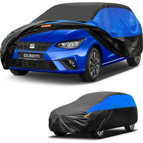 Housse de Voiture Imperméable et Respirante, Bâche pour Seat Ibiza, Housse de Voiture Noire et Bleue, Bâche de Garage Complète pour Protéger de la Pluie.,Convient pour Seat Ibiza (1/5)