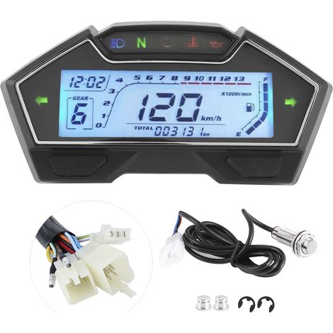 Compteur De Vitesse Moto - 12 V - 0 À 199 Km/H - Tachymètre 0 À 13000 Tr/Min - Niveau Carburant Et Température Eau - Pour Motos 1 À 4 Cylindres - Noir (1/5)