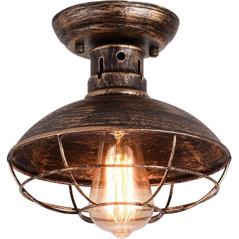 Plafonnier semi-encastré vintage industriel en fonte résistant, compatible E26/E27, multi-usage pour décoration intérieure maison (1/4)