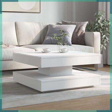 858479 Table basse rotative à 360 degrés blanc 70x70x34,5 cm (1/5)