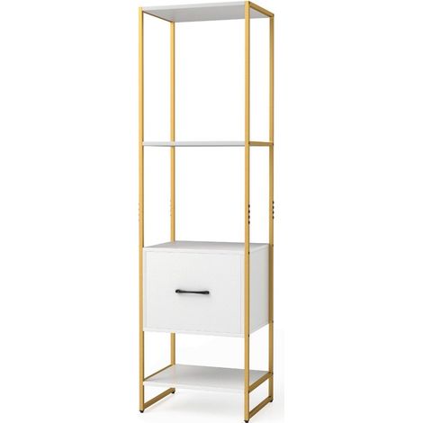 Libreria de 5 niveles con cajon y estante estanteria de estructura metalica estanteria de pie moderna blanca