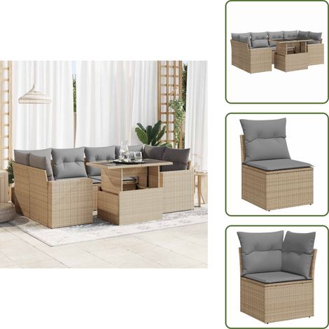 7-tlg. Garten-Sofagarnitur mit Kissen Beige Poly Rattan - Gartensofa Set - Garten Sofa Set - Outdoor Sofa Set - Garten Sofagarnitur (1/5)