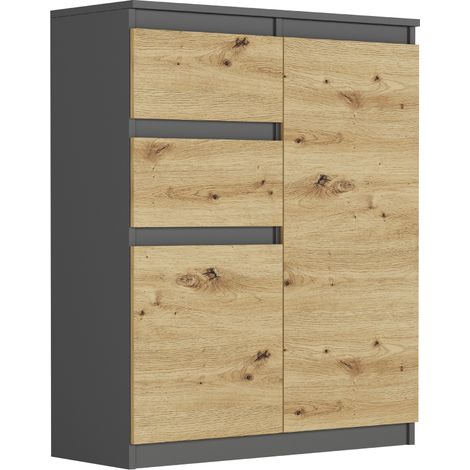 Kommode mit Schränken und Schubladen, Anthrazit Mix Artisan, 80 x 40 x 98 cm - Modern S-2