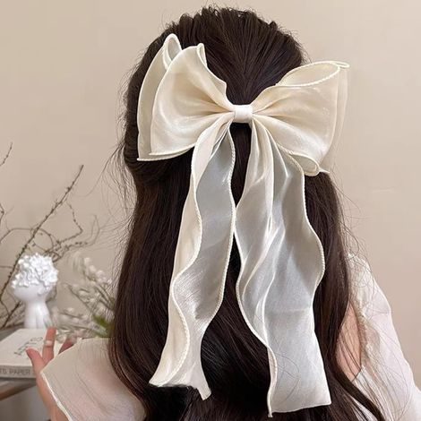 KOWOLL Pince à cheveux en soie avec grand nœud, style français, pour femmes et filles (beige) 25 x 14 cm (1/4)
