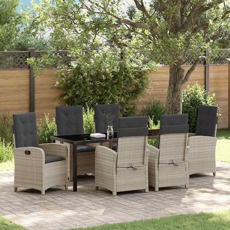 Garten Essgruppe mit Kissen 7 pcs Hellgrau Poly-Rattan
