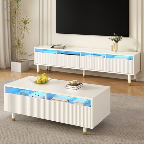 meuble rangement salon LED 4 portes MDF blanc 178 cm OKMYHOME (1/5)