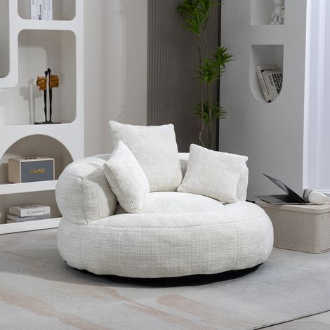 Canapé d'angle relaxant dossier haut 3 coussins chenille beige intérieur extérieur salon (1/5)