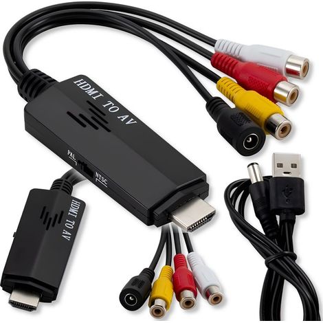 Convertisseur d'image et de son HDMI (mâle) vers AV 3x RCA (femelle)
