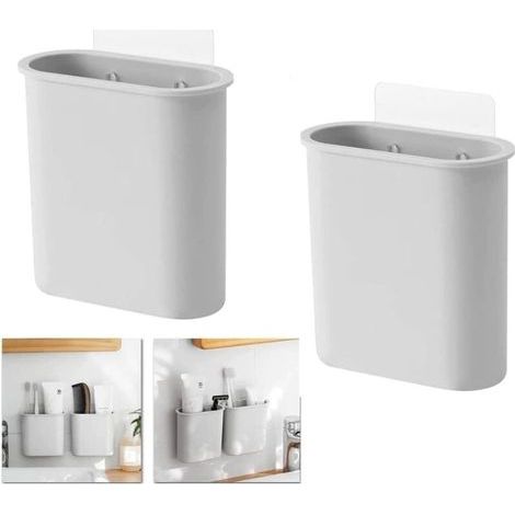 Zahnbürstenhalter mit 2 Fächern, minimalistisches, vielseitiges Wandregal, Aufbewahrungsbox für Zahnbürste, Rasierer, Zahnpasta und Kamm im Badezimmer (1/4)