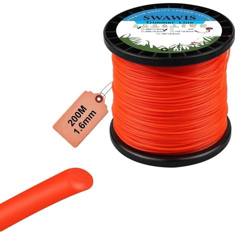 Fil de Coupe Nylon Rond 1,6mm/200m Bobine de Tondeuse Trimmer Line de Rechange pour Jardin de Mauvaises Herbes Fil pour débroussailleuse, Orange (1/5)