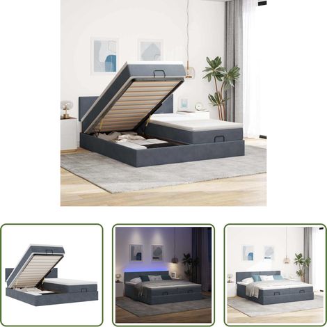 vidaXL LED-Beleuchtung - Ottoman-Bett mit Matratzen & LEDs Dunkelgrau 160x200 cm Samt (1/5)
