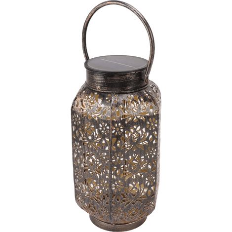Lanterne de jardin solaire LED hexagonale en forme de rose, étanche IP44, résistante, pour la décoration de votre terrasse ou jardin. (1/5)