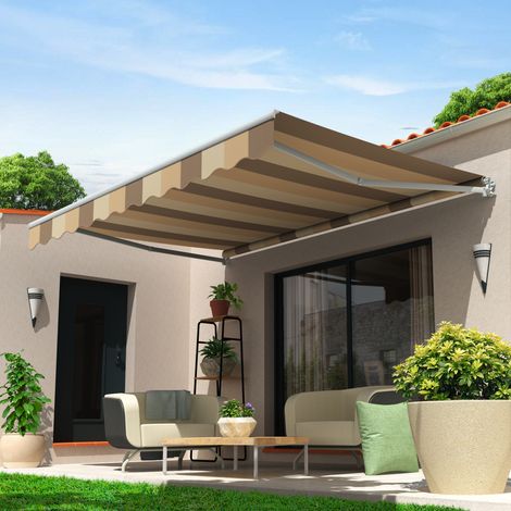 Tenda da sole loggia SAPHIR 4,00x2,50 M + Mantovana (Manuale - Grigio antracite strutturato RAL7016ST - Multicolore S014P) (1/4)