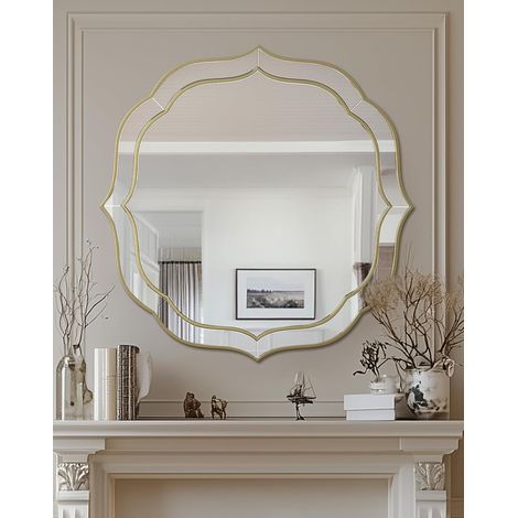 Specchio Decorativo da Ingresso 80x80cm con Cornice Oro Ondulato Rotondo Stile Marocchino (1/5)