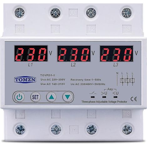 Dispositif de protection triphasé réglable contre les surtensions et les sous-tensions, réarmement automatique, 63 A, 380 V (1/4)