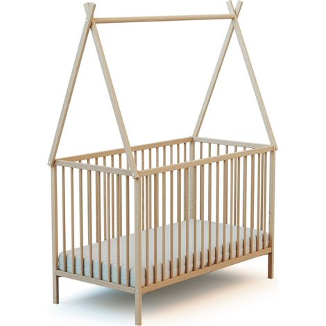 Lit tipi 60x120 cm en bois massif – Sommier réglable 3 hauteurs – Décoratif et personnalisable – Pour chambre d'enfant – Webaby (1/4)