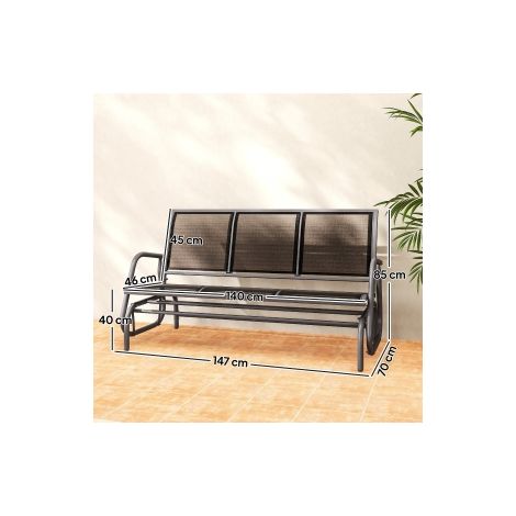 Banc de jardin à bascule 3 places gris foncé en métal avec mécanisme oscillant et charge 300 kg pour jardin terrasse et parc (1/5)