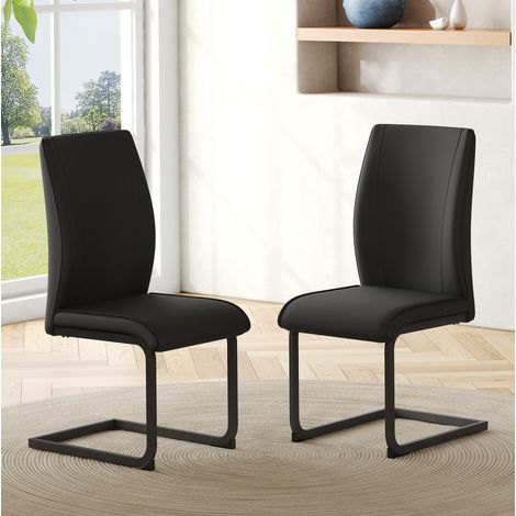Set de 2 sillas de comedor negras en polipiel con estructura de metal, diseño ergonómico y moderno,43x44.5x99cm (1/5)