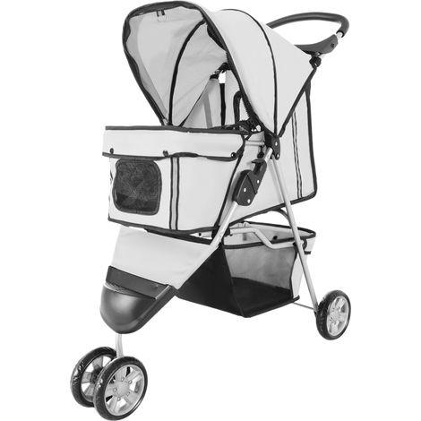 PawHut Faltbarer Hunde- und Katzenbuggy, Haustiertransportbox mit Getränkehalter und Korb, Radbremsen, 600D Oxford-Gewebe, Stahlrahmen, 75 x 45 x 97 cm, Grau