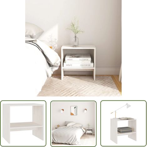 The Living Store Table de chevet Blanc 40x30,5x40 cm Bois de pin massif - Table De Chevet - Meuble De Chambre - Table D'appoint - Bois De Pin - Blanc (1/5)