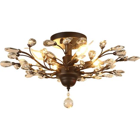 Plafonnier cristal noir – 5 lampes – 78x30 cm – Lumière chaude – Vintage – Salle à manger