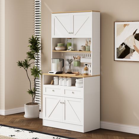 Credenza 80x40x175 cm, con Porta Fienile, 2 Cassetti e 4 Ante, MDF, Bianco, per Ristorante e Cucina