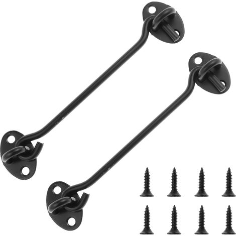 Juego de 2 ganchos de acero inoxidable de 15 cm con revestimiento epoxi negro, ideales para puertas, ventanas, jardín y garaje. (1/5)