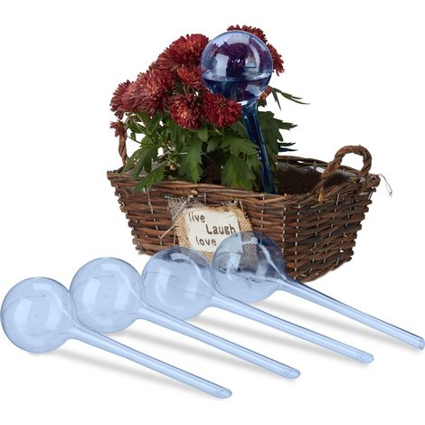 Relaxdays Sfere per Irrigazione, Set da 5, HxD: 28x8 cm, Irrigatori da 250 ml per Piante e Fiori in Vaso, Plastica, Blu