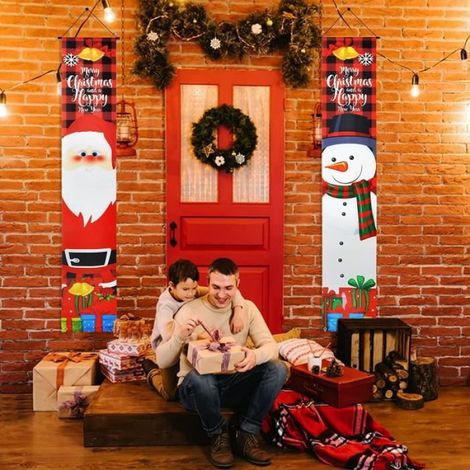 Bannière de Noël - Joyeux Noël - 2pcs - Tissu Rouge - 30 cm x 180 cm - Décoration Murale (1/4)