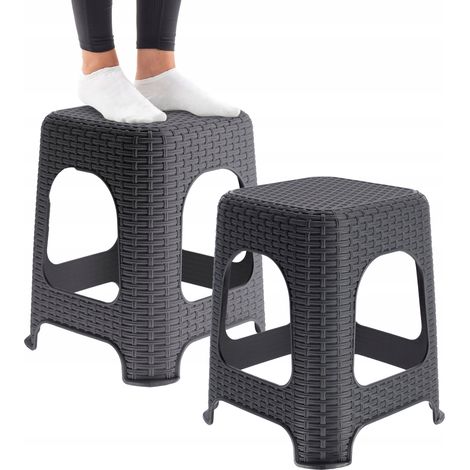KADAX Rattanhocker aus Kunststoff, Anthrazit, 2 Stück