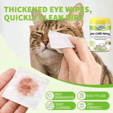 KineShineX Gentle Pet Eye Wipes, suitable for dogs, cats, rabbits, hamsters, horses, etc. (1/4)