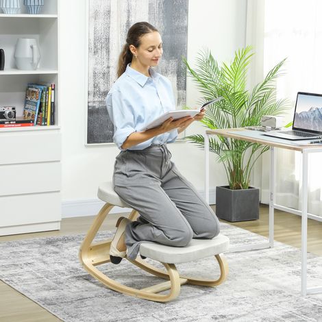 Siège assis genoux. siège ergonomique en bois à bascule. chaise à genoux pour bureau à domiciles. crème