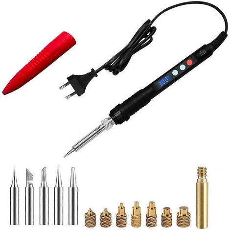 Kit de fer à souder 90 W avec affichage numérique LED, élément chauffant (M2–M8), insert fileté en laiton, écrous, jeu de pannes et prise européenne - JBMEDIA (1/4)
