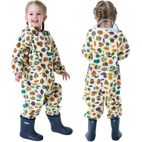 Combinaison de pluie enfant 1-3 ans – Imperméable léger en polyester – Coutures scellées et bande réfléchissante – Ajustable à la taille