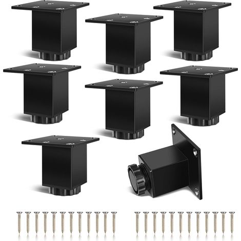 JSSEVN-8pcs Pied de Table Reglable avec Plaque Fixe Large et Épaisse Pieds Meuble Carré Noir pour Pieds d'armoire Pieds Buffet Pieds D'étagère 60 mm (1/5)