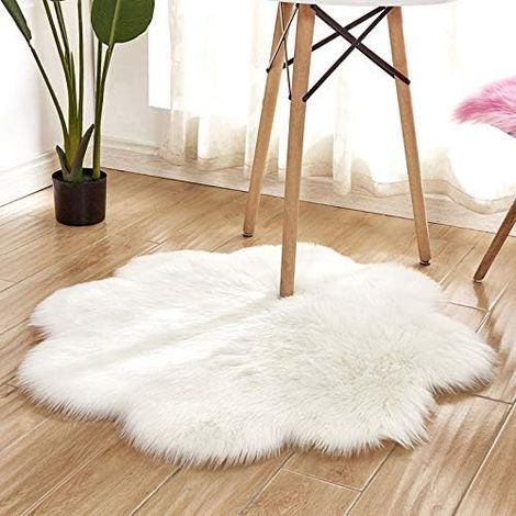 JSSEVN - Peau de Mouton Tapis Fourrure synthétique pour Le Salon, de Chaise Canapé Natte la Chambre à Coucher ou d'enfants (Blanc, 90 x 90CM) (1/4)