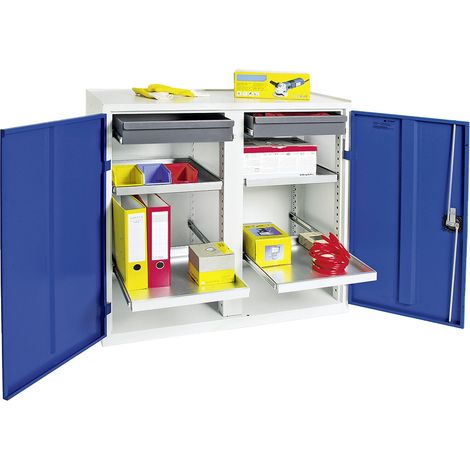 Stumpf Armoire à outils et matériaux Série 3000 gris clair / bleu gentiane + 2 tiroirs 100 mm + 4 étagères coulissantes - 3002274