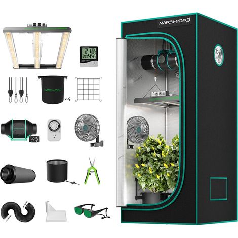Mars Hydro – Kit de culture indoor complet 80x80x160cm – Lampe LED dimmable FC-E1500 – Système de ventilation 4" – Filtre à charbon inclus