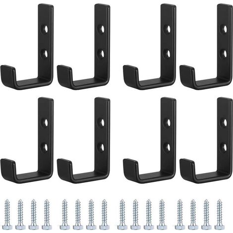 8Pcs Crochets Muraux Robustes, Crochets en J pour Garage, Crochets Universels Noirs à Visser, Porte-manteaux, Patères Solides, pour Accrocher, Garage, Support Mural pour Objets Encombrants (1/5)