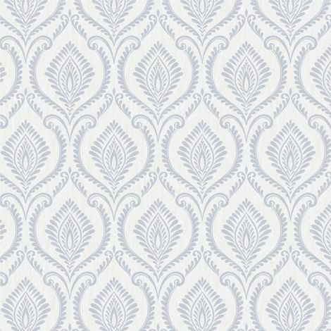 Fine Decor Crown Estelle Damask Mineral Blue Wallpaper Textured Paste The Paper (1/4)