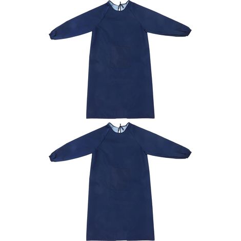 Tablier Imperméable à Manches Longues Unisexe Lot de 2 Protection Anti-Huile et Anti-Éclaboussures Tissu Résistant Couleur Bleu Foncé la Cuisine Pâtisserie et Travaux (1/5)