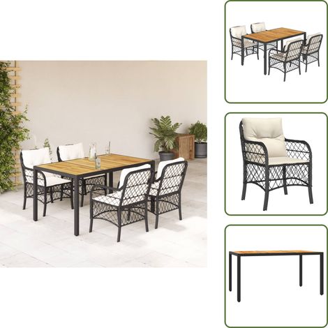 The Living Store 5-tlg. Garten-Essgruppe mit Kissen Schwarz Poly Rattan - Gartenessgruppe (1/5)