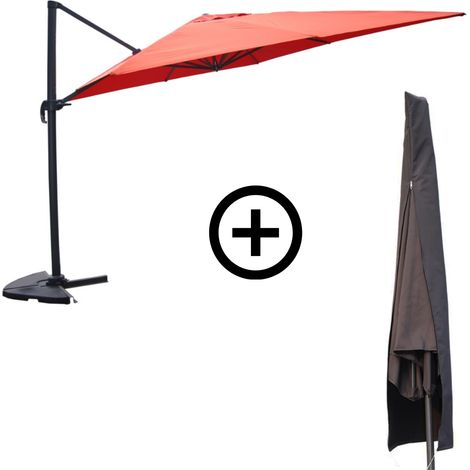 Bundle parasol 3x4m déporté rotatif terracotta + housse CESARE