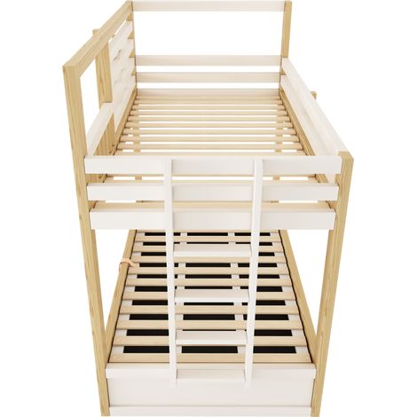 Letto a castello per bambini 90x200 cm con scale e vano contenitore bianco legno (1/5)
