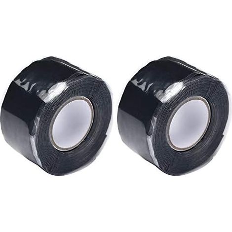 Self Amalgamating Silicone Tape Gripping Silicone Tape Self Amalgamating Silicone Rubber Tape Insulation Sealing Tape Repair Tape Black 1.5mx25mm Black (2 Rolls) (1/5)